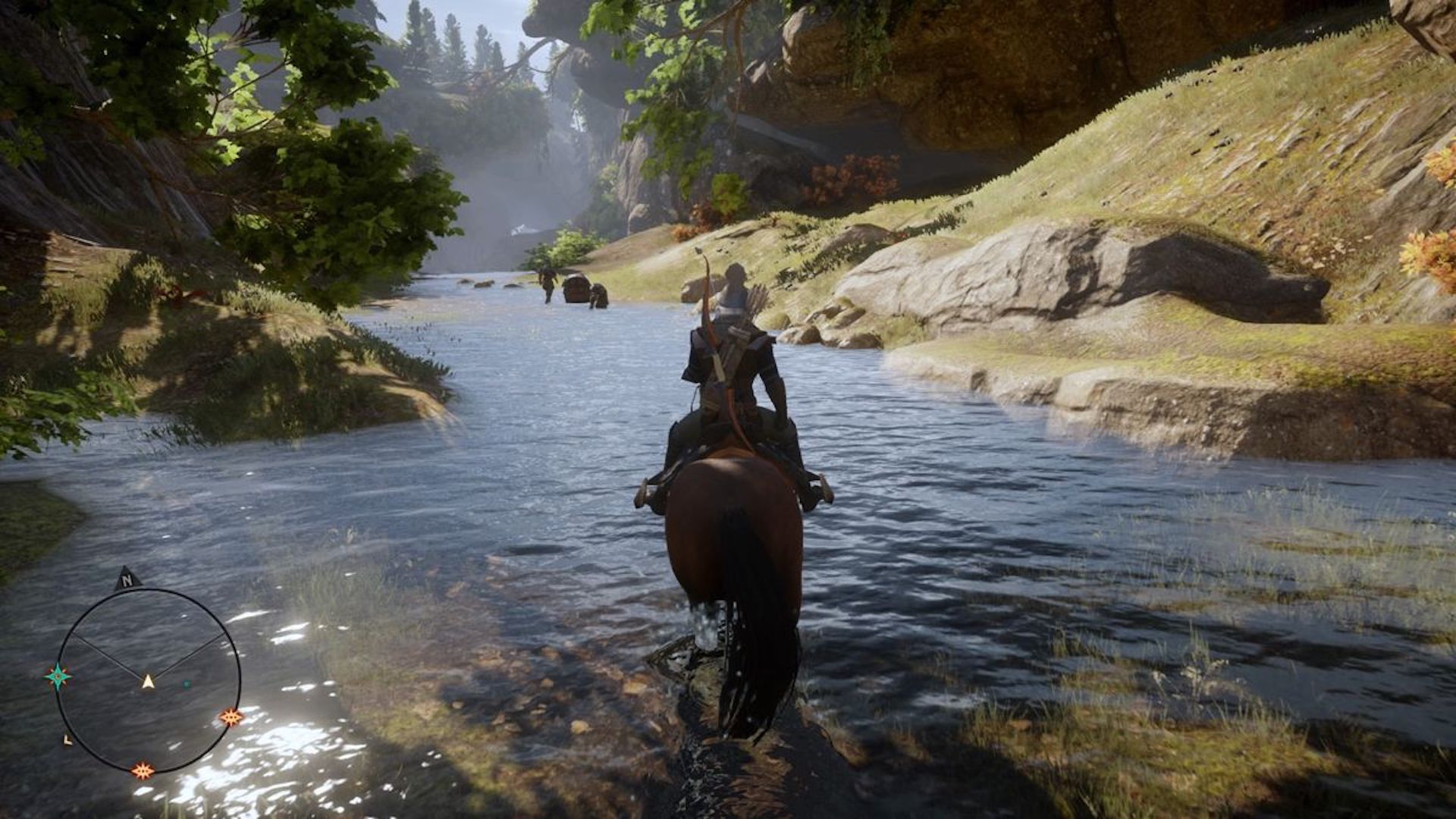 Riding a horse in a river in Dragon Age Inquisition (2014)