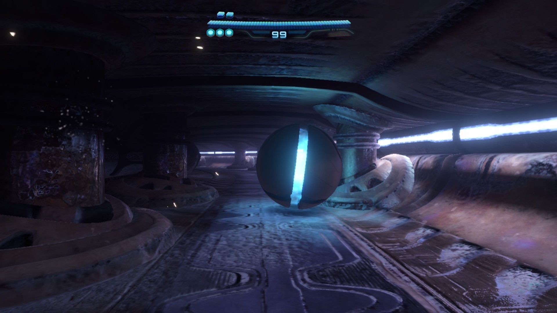 Rolling inside a vent in Metroid Prime 4 Beyond (2025)