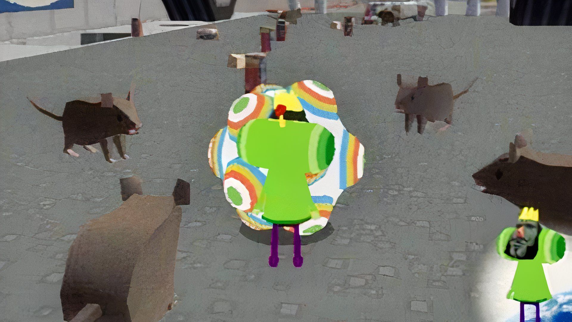 Rolling under a car in Katamari Damacy (2004)