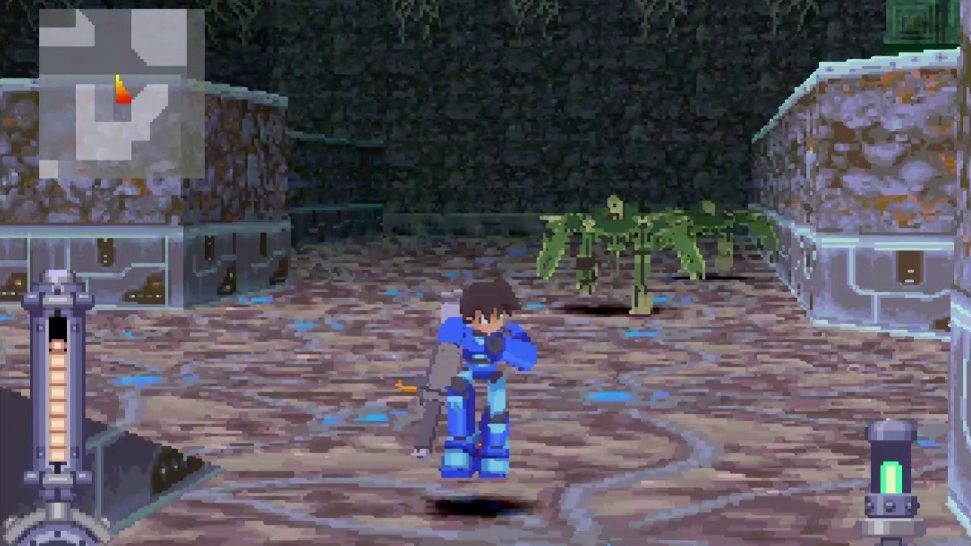 Running away from an enemy in Mega Man Legends (1998)