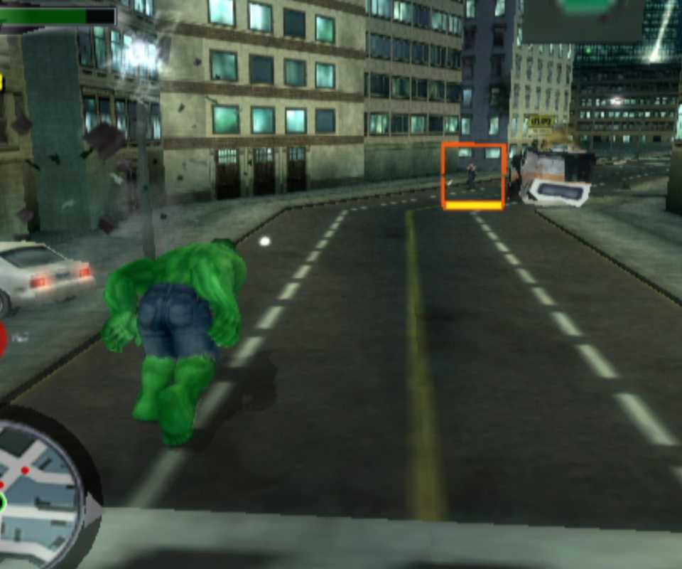 Running through city streets in The Incredible Hulk Ultimate Destruction (2005)