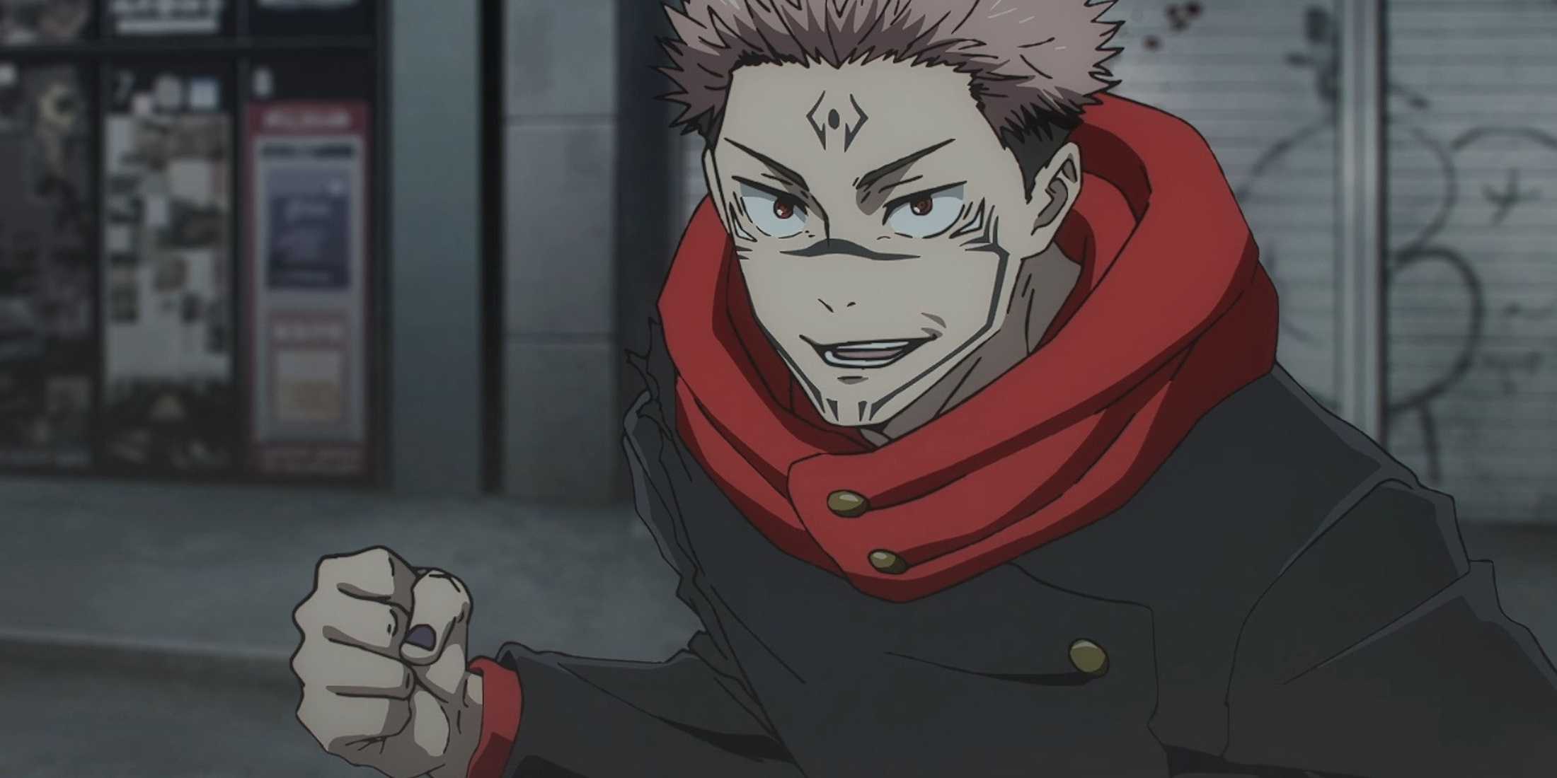 Ryomen Sukuna raises his fist to Yuji's body.