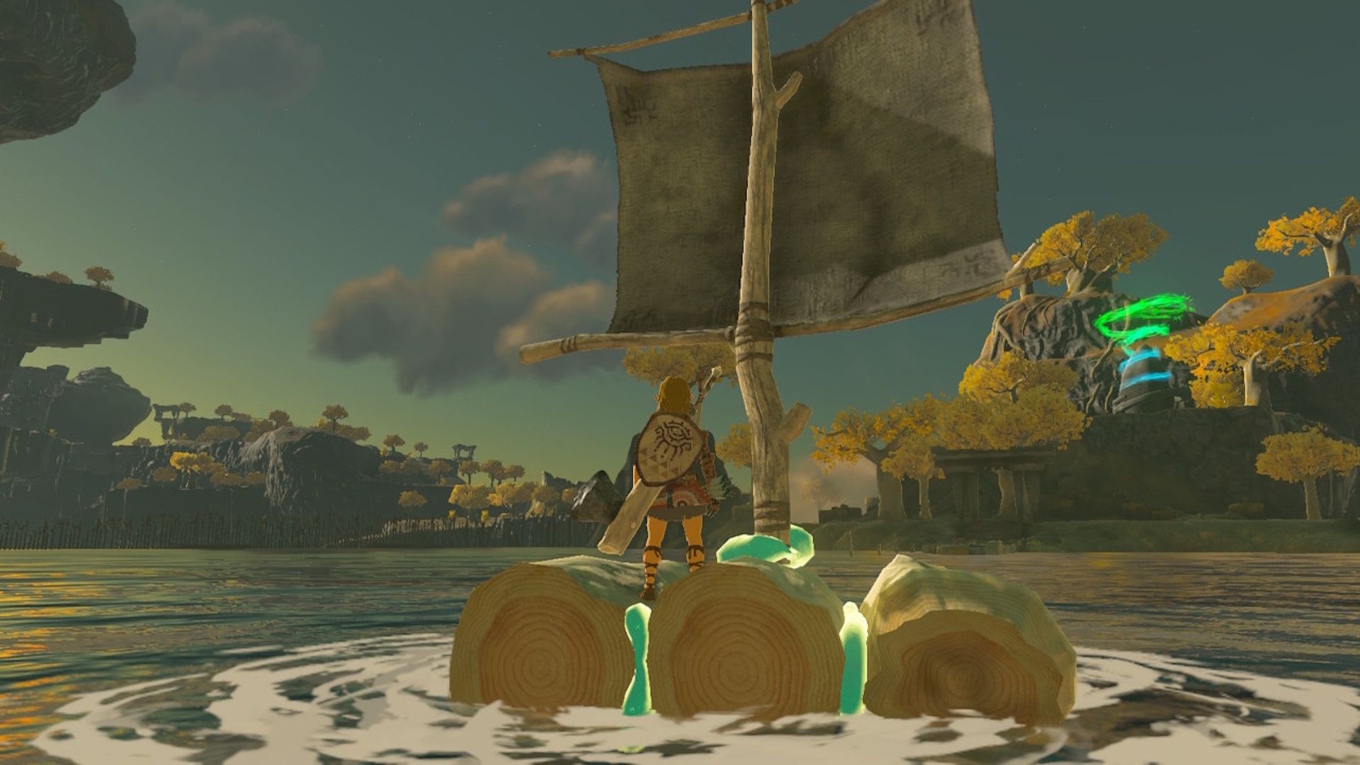 Sailing a raft in The Legend of Zelda Tears of the Kingdom (2023)