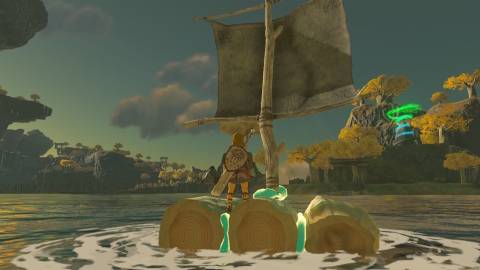 Sailing a raft in The Legend of Zelda Tears of the Kingdom (2023)