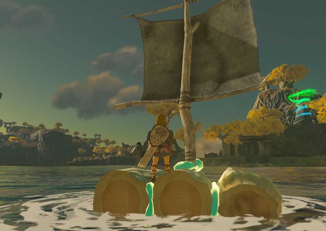 Sailing a raft in The Legend of Zelda Tears of the Kingdom (2023)
