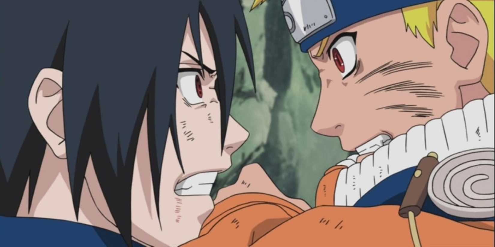 Sasuke and Naruto face each other.