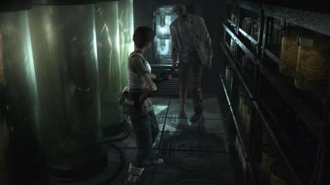 Shooting a zombie in Resident Evil 0 (2002)