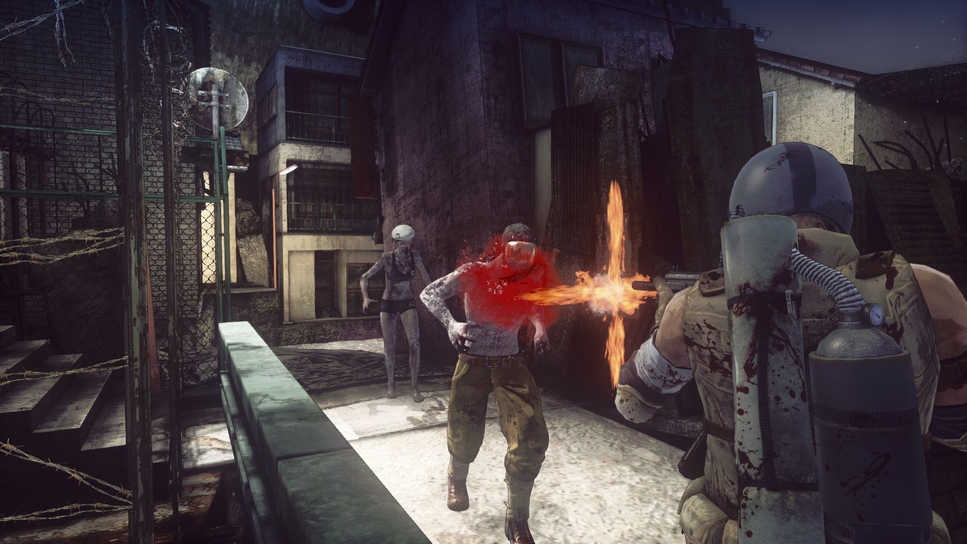 Shooting an enemy in Let It Die (2016)