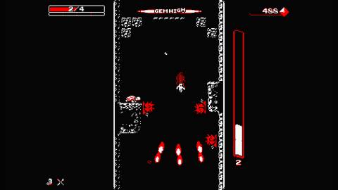 Shooting down at enemies in Downwell (2015)