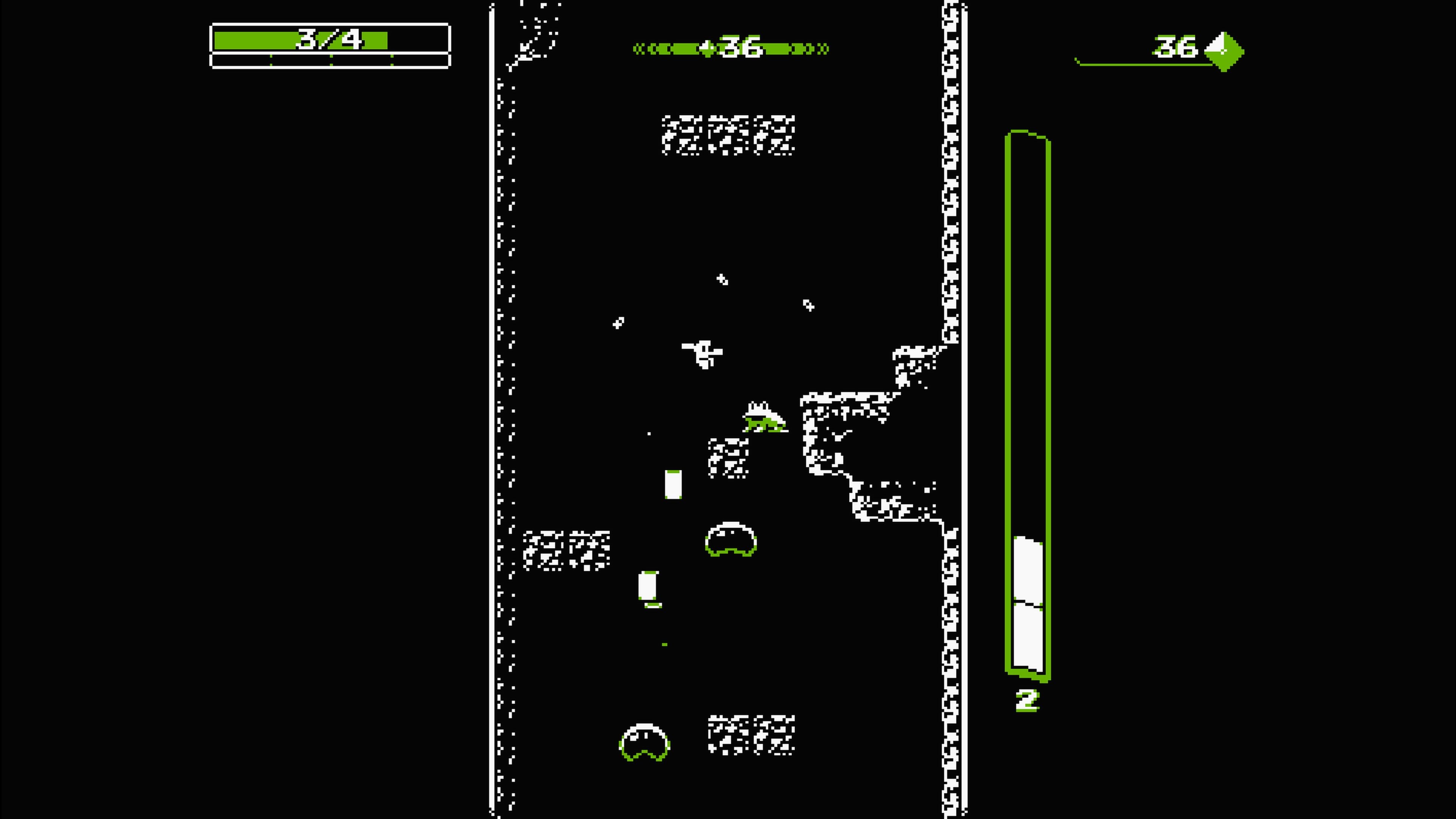 Shooting enemies downward in Downwell (2015)