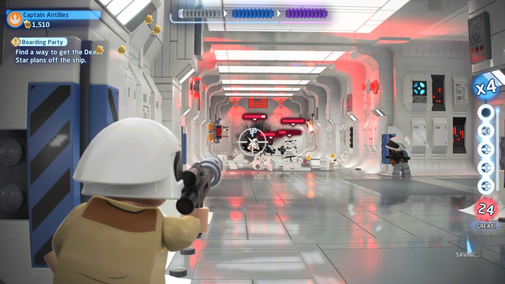 Shooting enemies from behind cover in LEGO Star Wars The Skywalker Saga (2022)