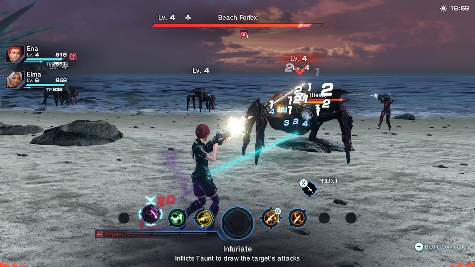 Shooting enemies on a beach in Xenoblade Chronicles X (2015)