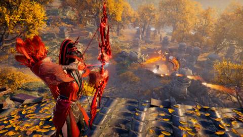 Shooting enemies with a bow in Naraka Bladepoint (2021)