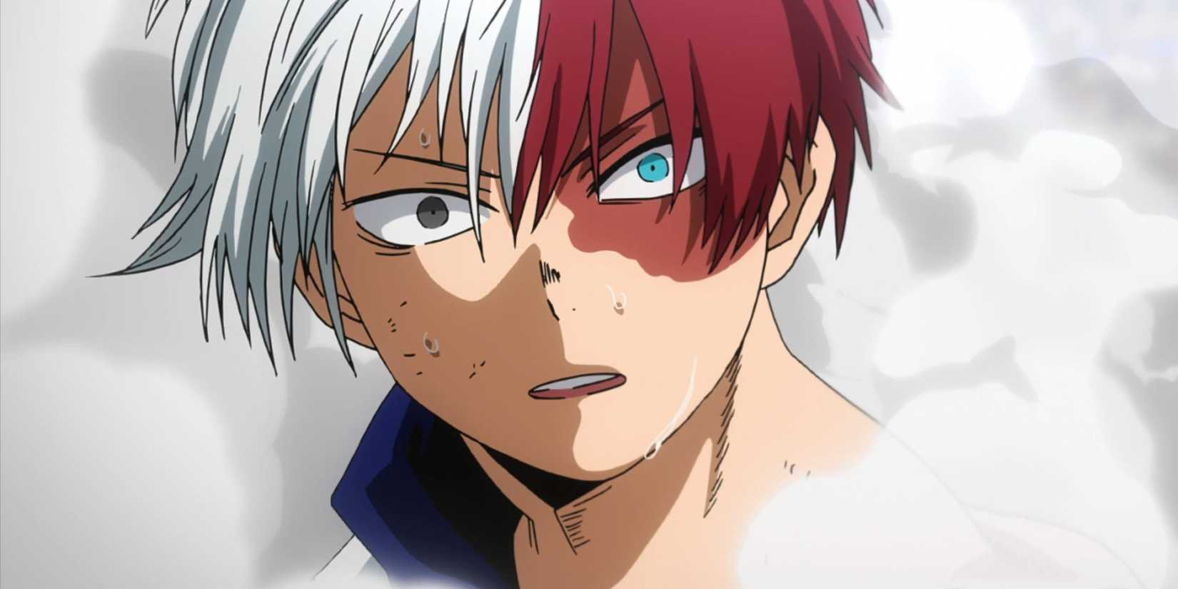 Shoto Todoroki stares as he sweats.