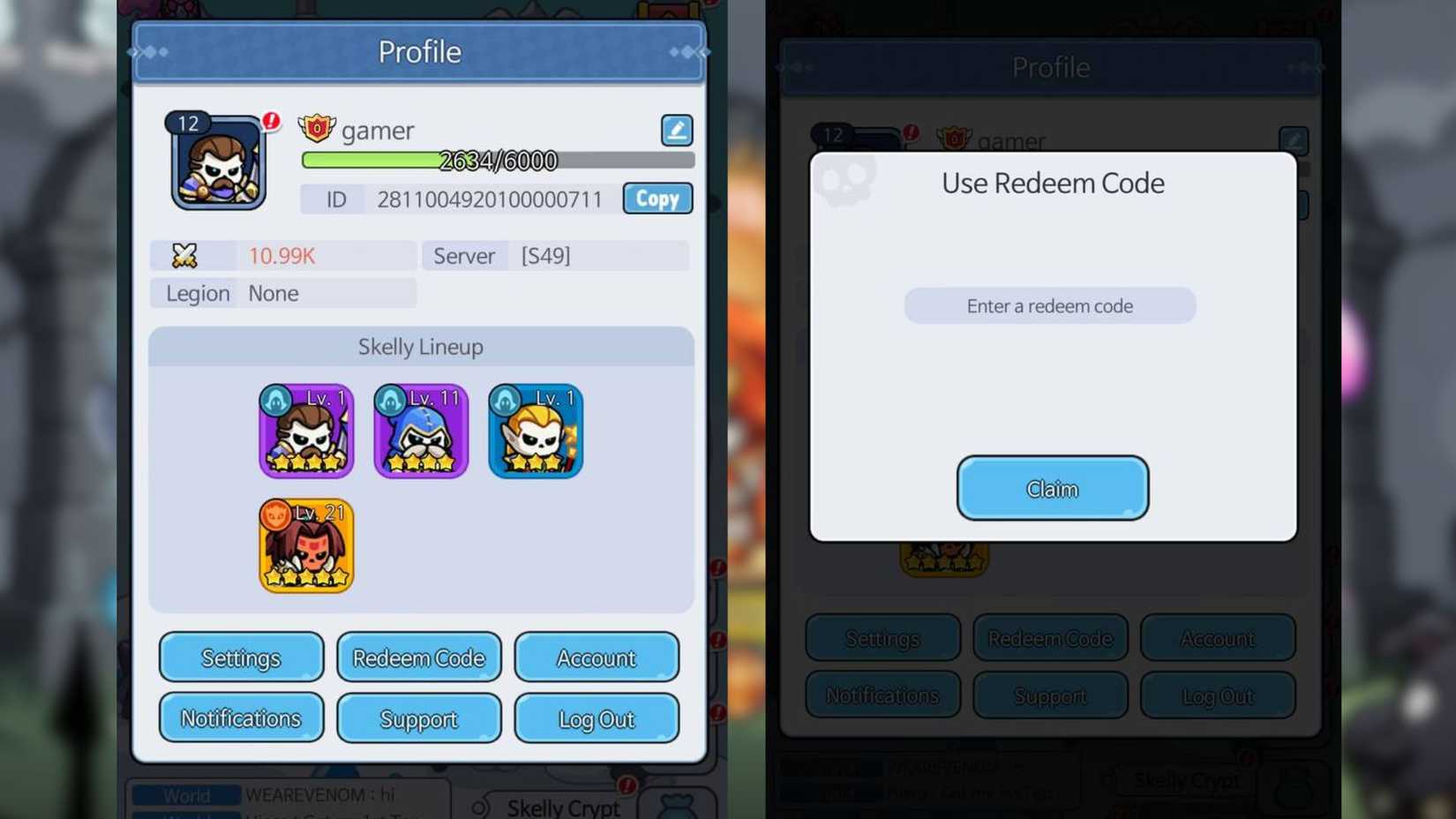 Skull Up the codes tab