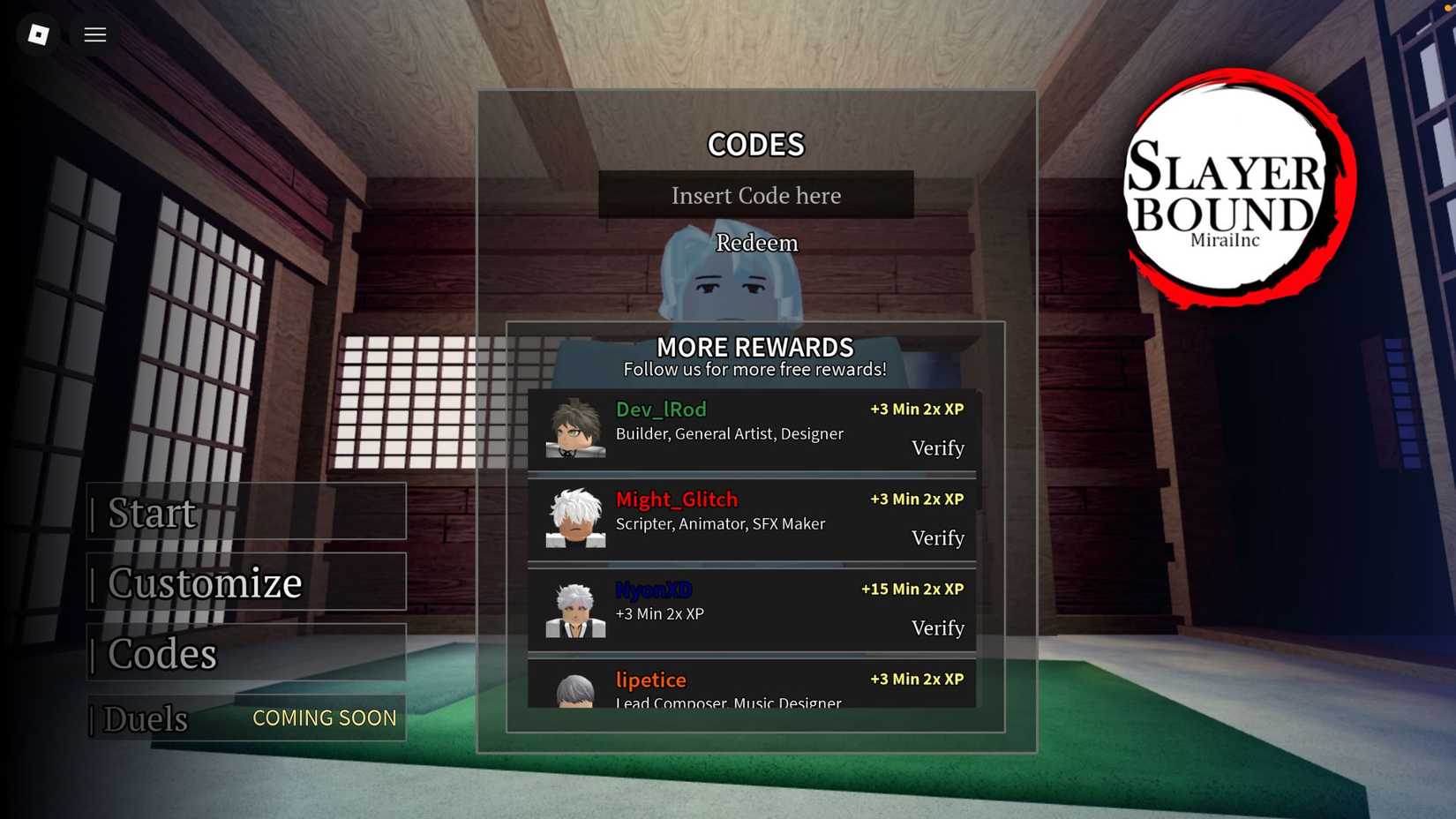 Slayerbound the codes tab