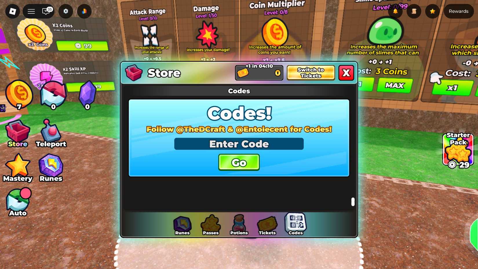 Slime Evolution the codes tab