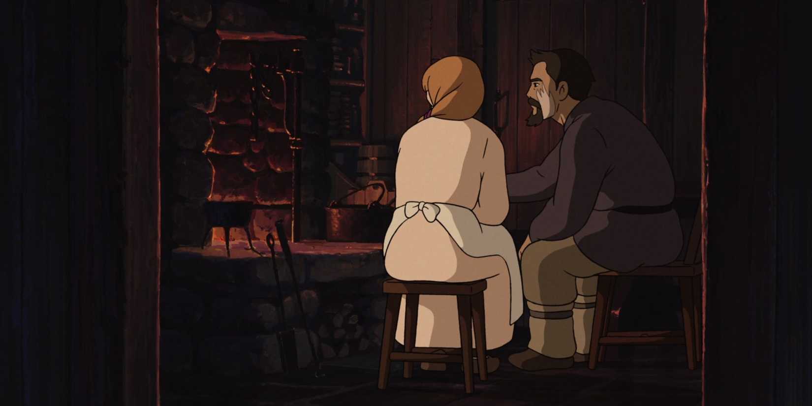 Image of Sparrowhawk and Tenar talking in Tales From Earthsea.