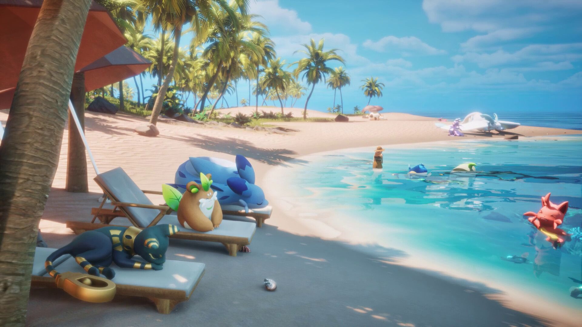Relaxing on the beach in Palworld Palfarm