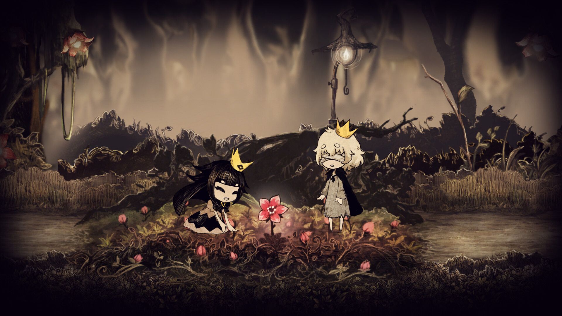The Liar Princess and the Blind Prince Picking a Red Flower in a Meadow
