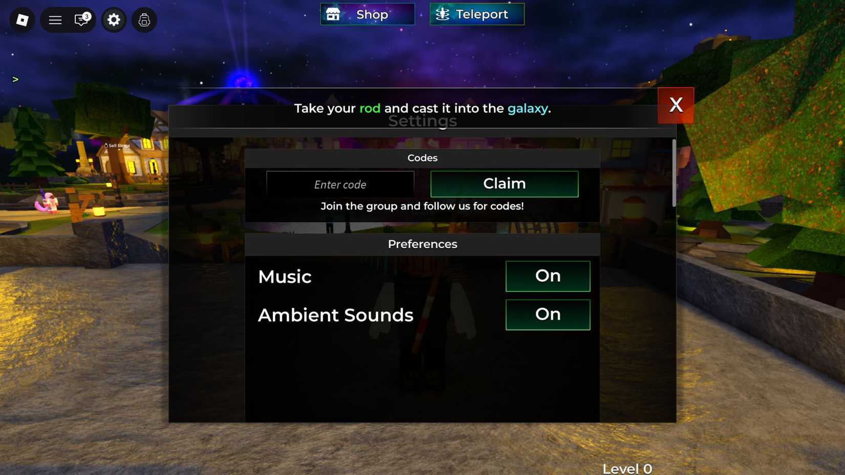 Star Fishing the codes tab