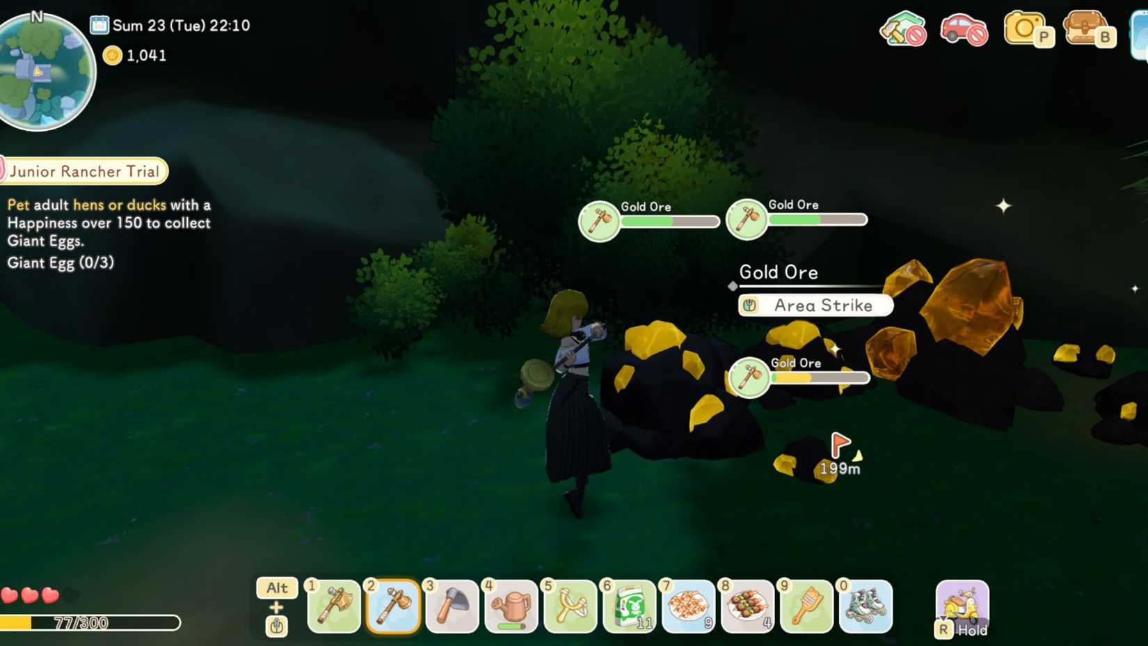 A player mining gold in Starsand Island