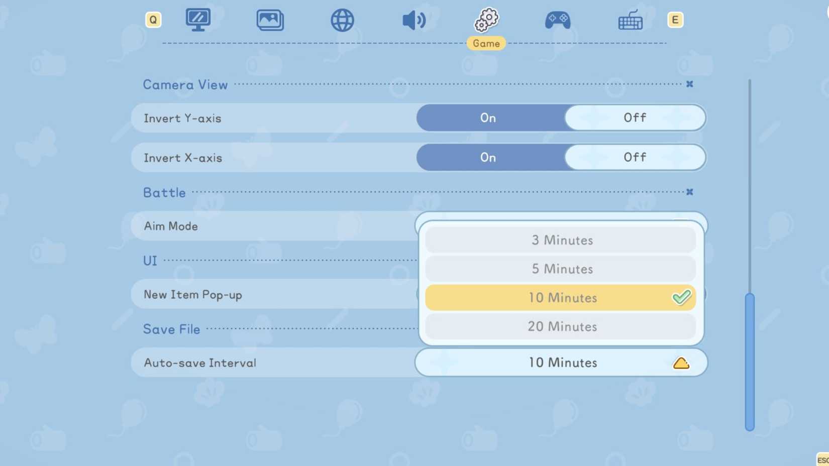 The settings for the Auto-Save Interval in Starsand Island