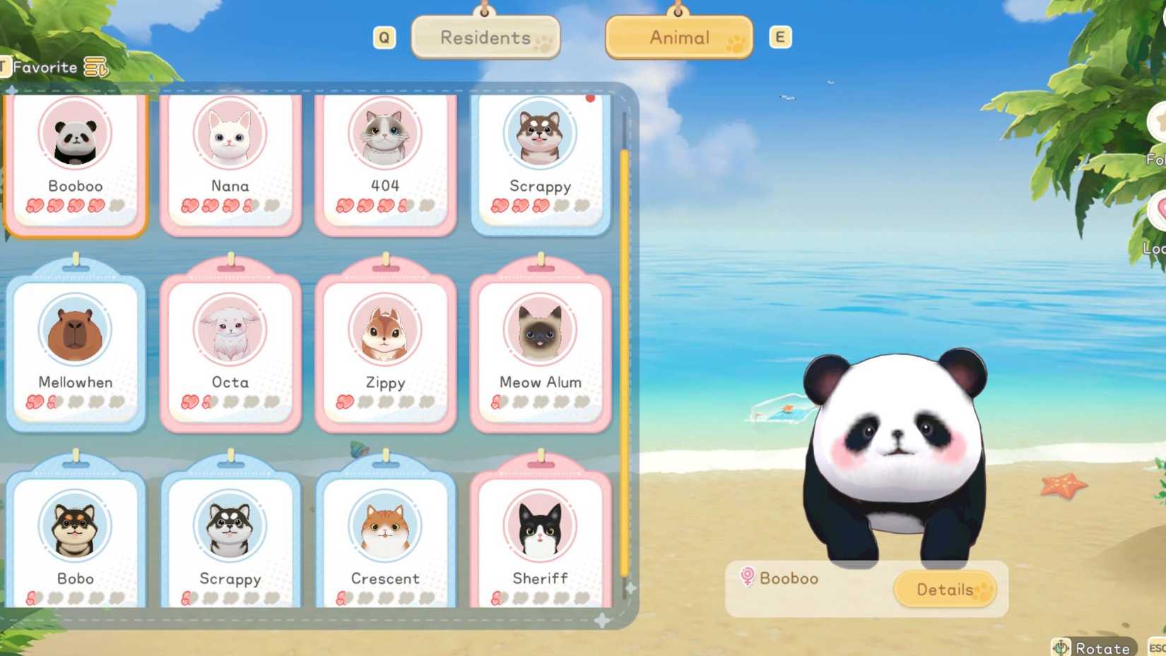 All of the available pets in Starsand Island