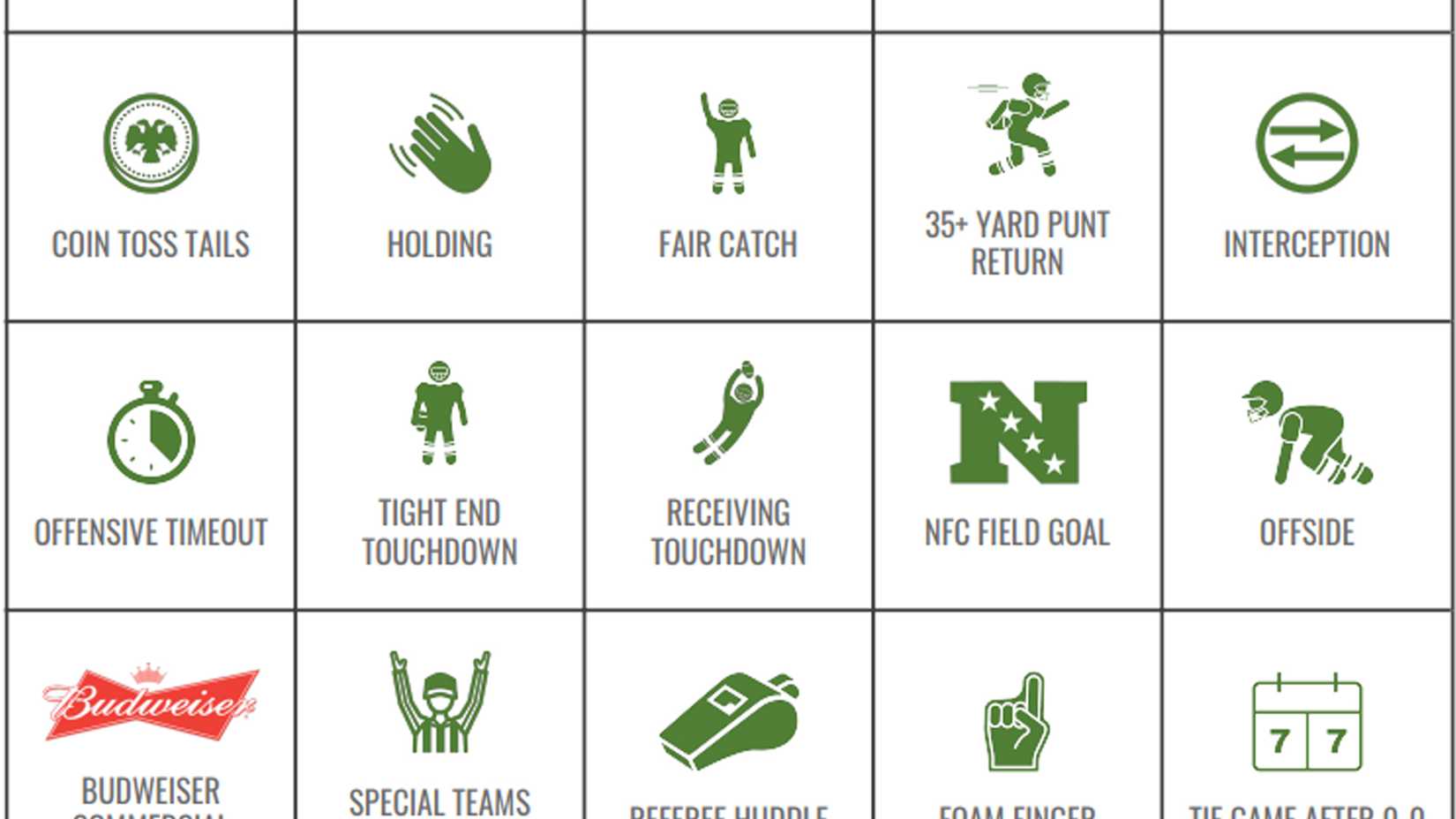 super bowl bingo gridirongames