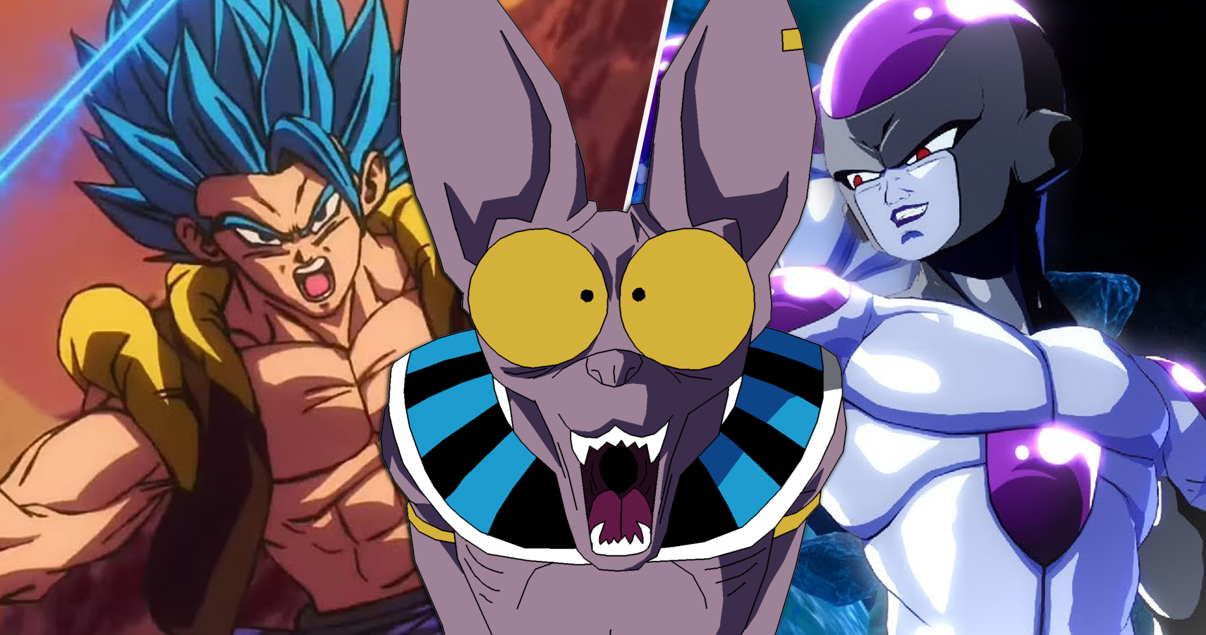 Super Saiyan Blue Gogeta, Beerus scared, and Black Frieza in Dragon Ball Super