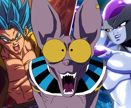 Super Saiyan Blue Gogeta, Beerus scared, and Black Frieza in Dragon Ball Super