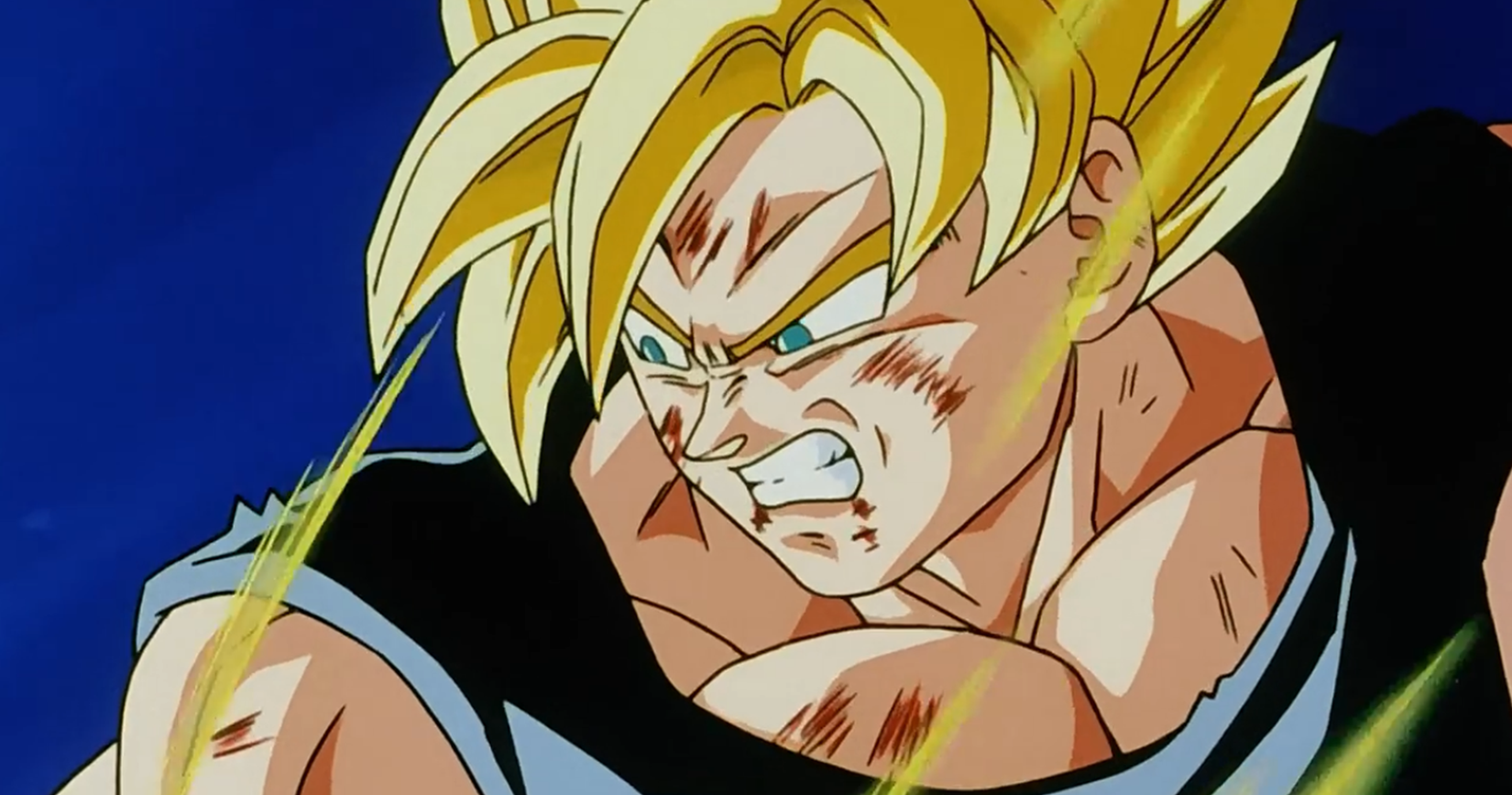 Super Saiyan Goku using the Spirit Bomb to kill Kid Buu