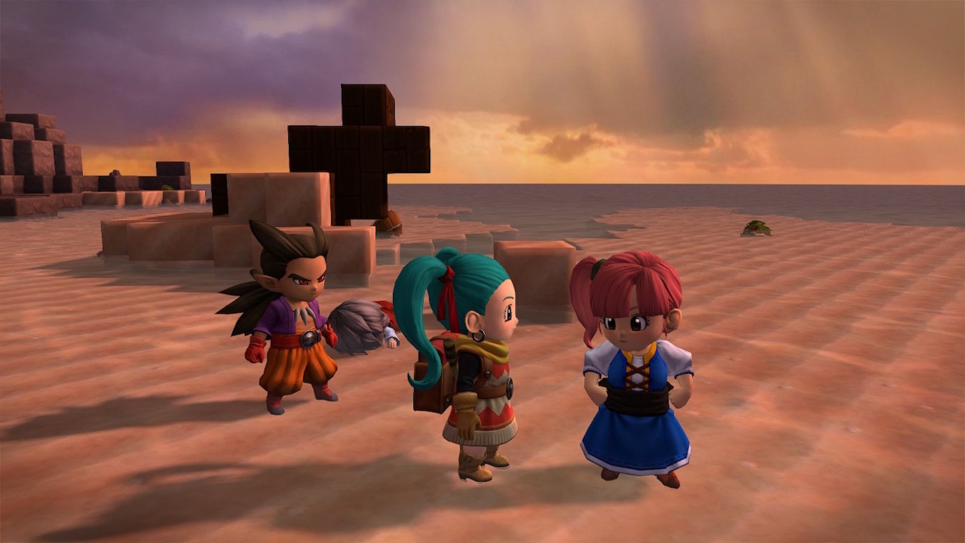 Talking to an NPC in Dragon Quest Builders 2 (2019)