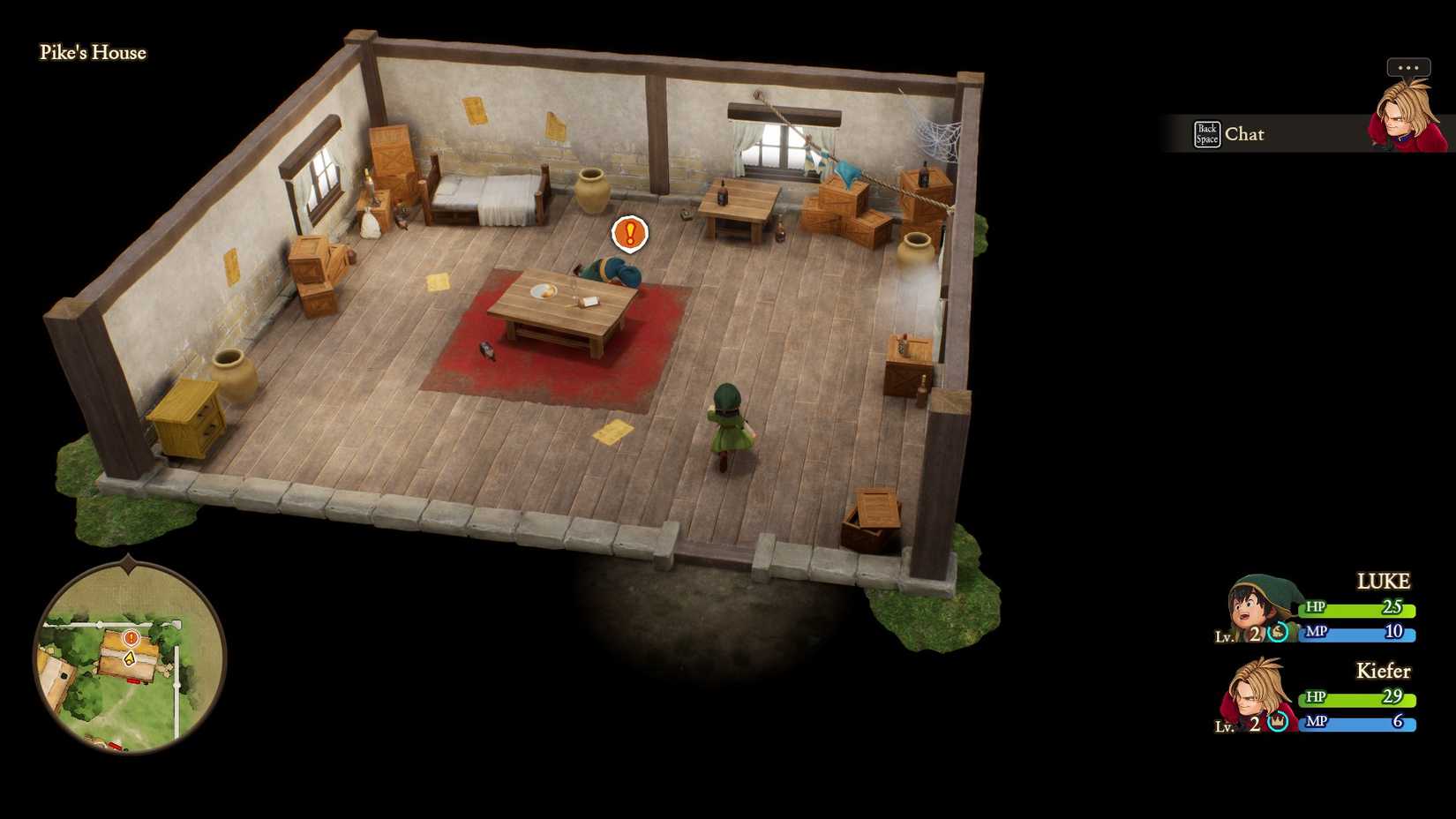 Talking to Pike to discover the bottle locations