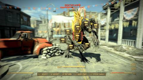 Targeting a Deathclaw with VATS in Fallout 4 (2015)