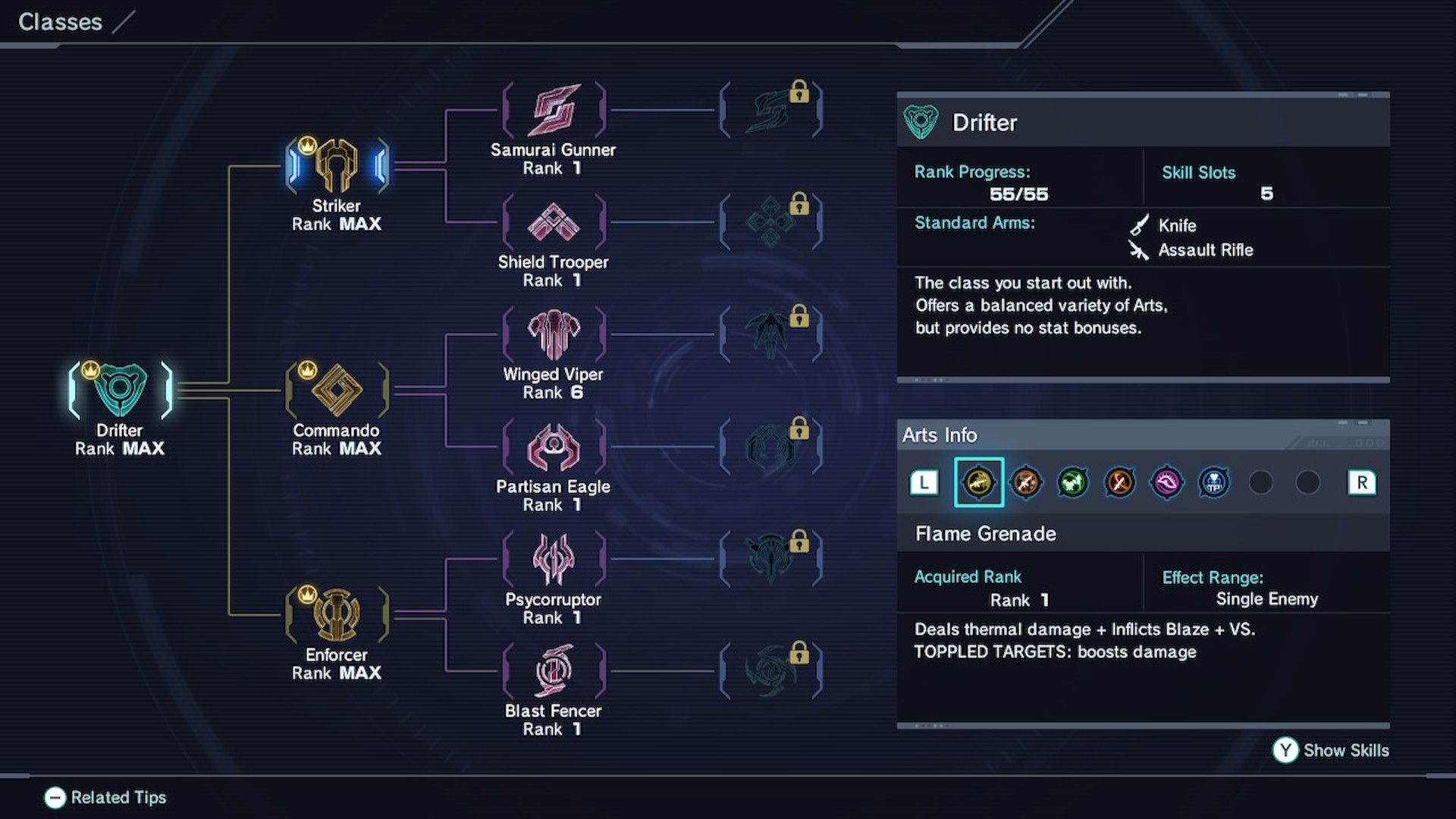 The class menu in Xenoblade Chronicles X (2015)