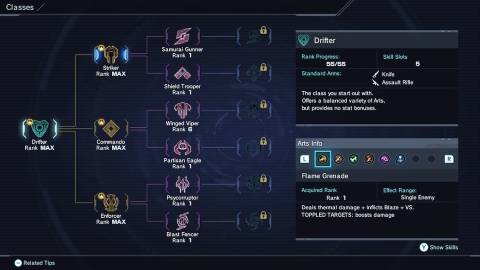 The class menu in Xenoblade Chronicles X (2015)