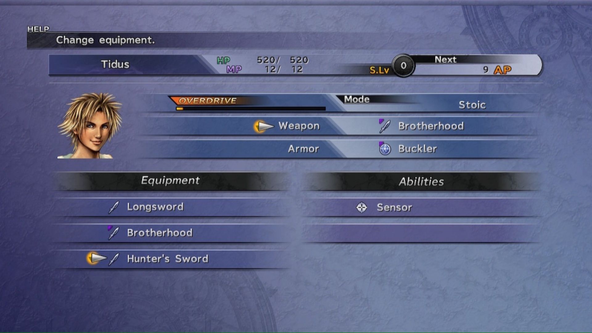 The equipment menu in Final Fantasy 10 (2001)