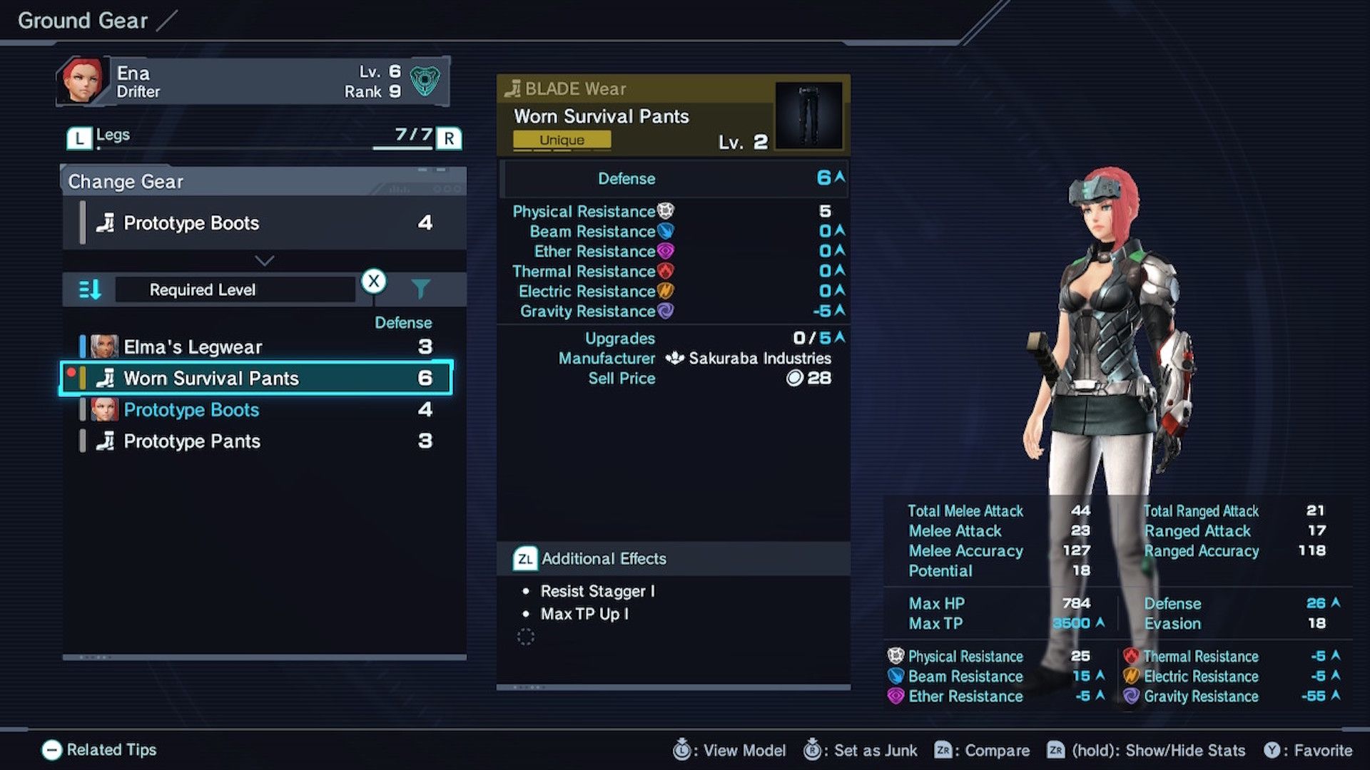 The equipment menu in Xenoblade Chronicles X (2015)