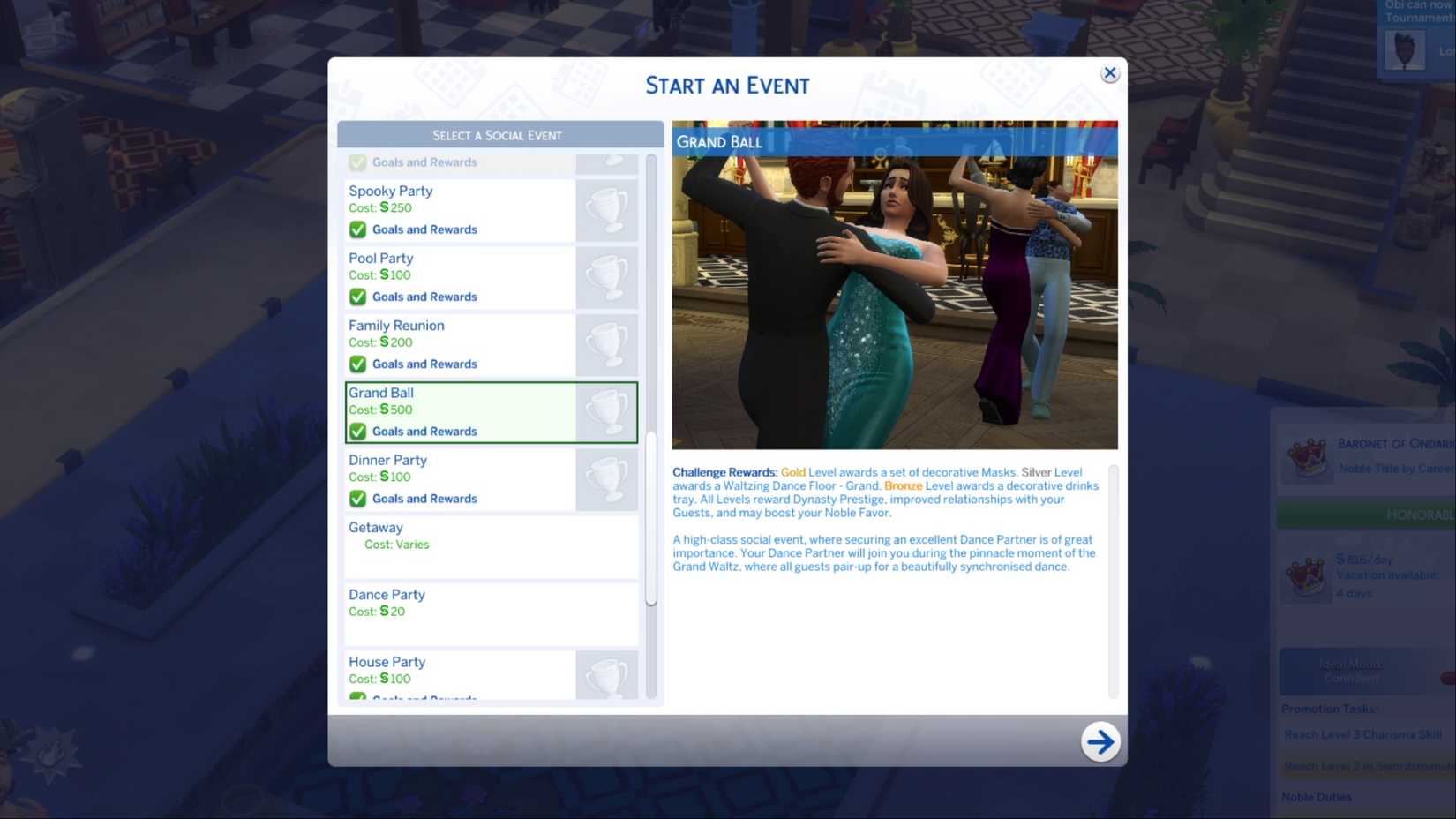 Sims Scripted Events How to Host a Gold Grand Ball Social Event in The Sims 4