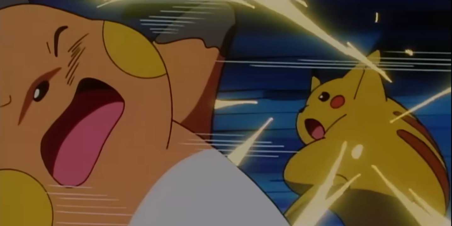 Pikachu menggunakan Thunderbolt dengan ekornya