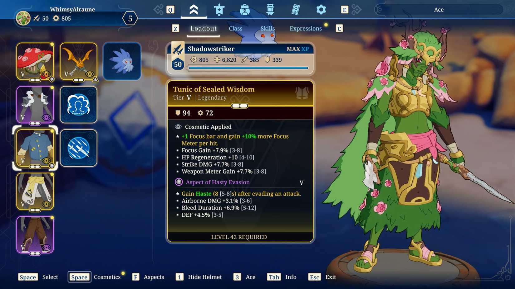 En Shadowstriker's Loadout i Towerborne