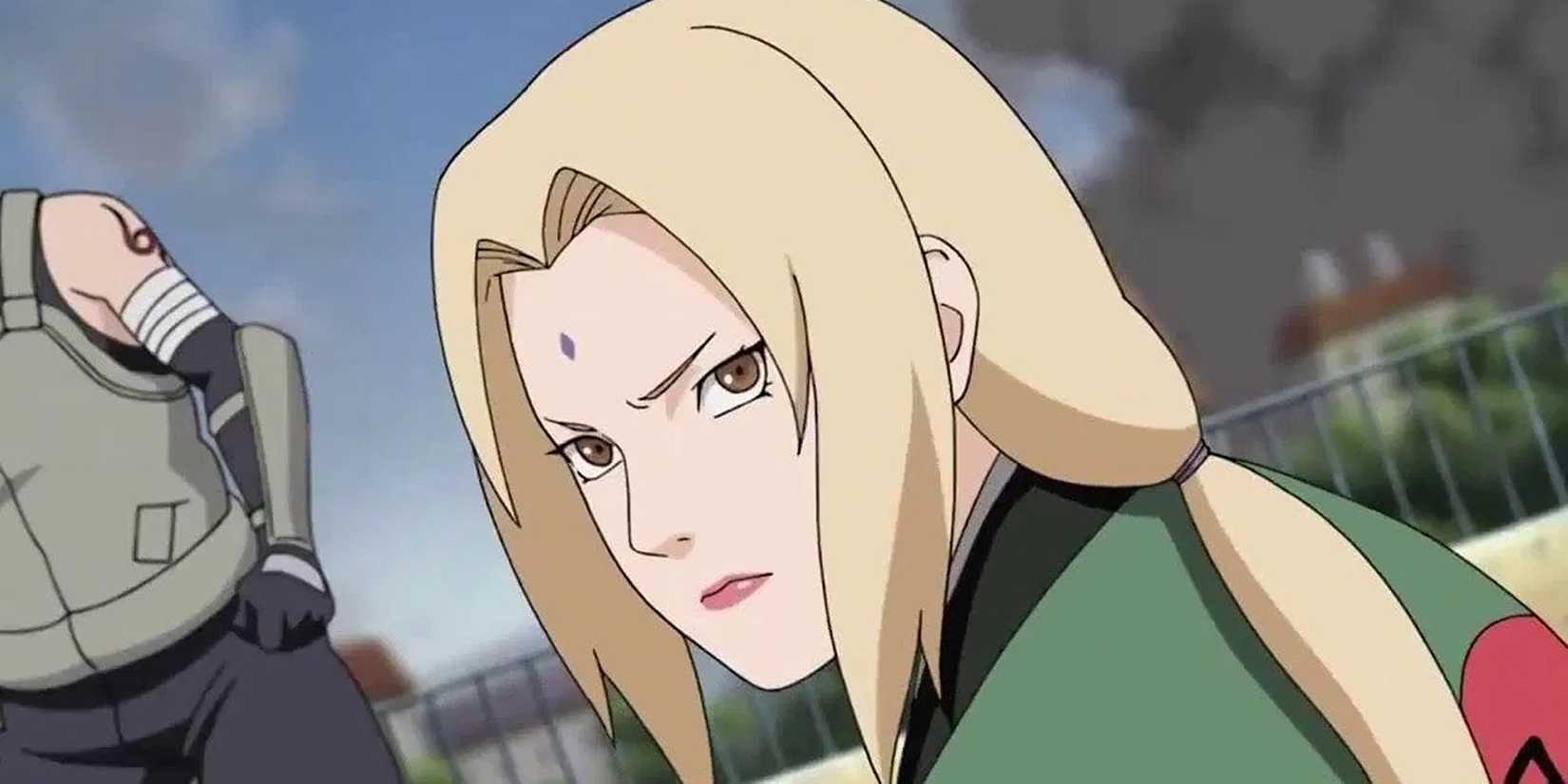 Tsunade looks over her shoulder.