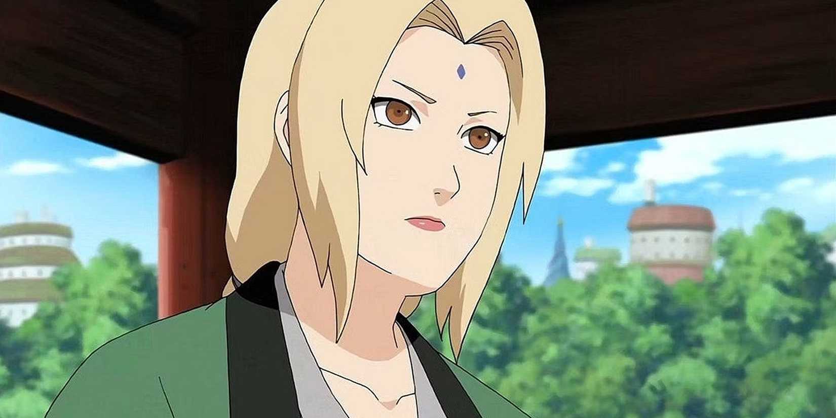 Tsunade is sitting in the Hokage's office.