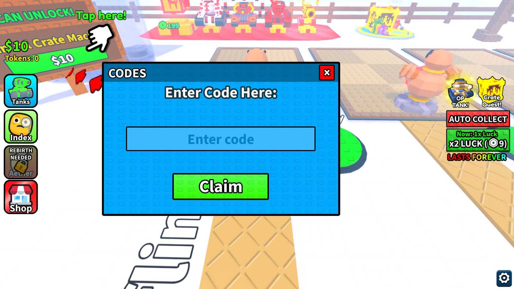 Unbox Your Tank - the codes tab