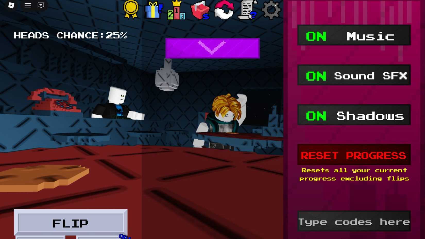 Unfair Flips the codes tab