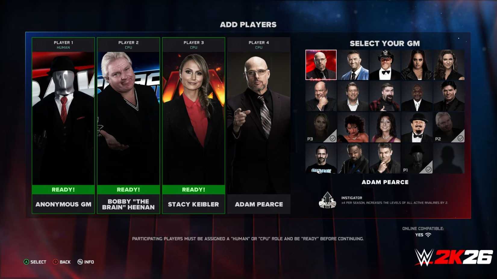 WWE 2K26 new GMs for MyGM
