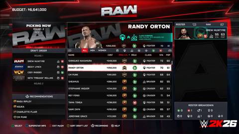 WWE 2K26 MyGM roster screen