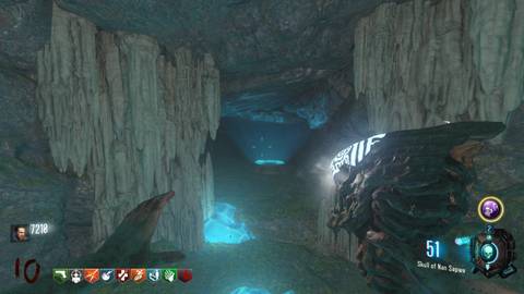 using the skull to reveal an underwater cave