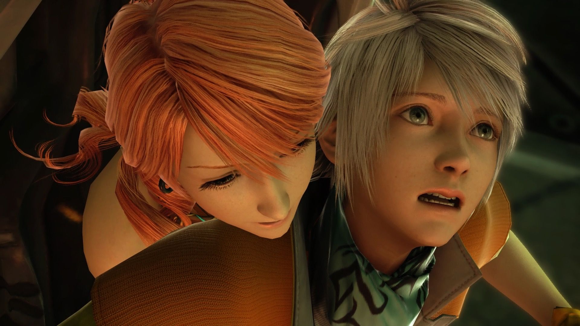 Vanille holding Hope in Final Fantasy 13 (2010)